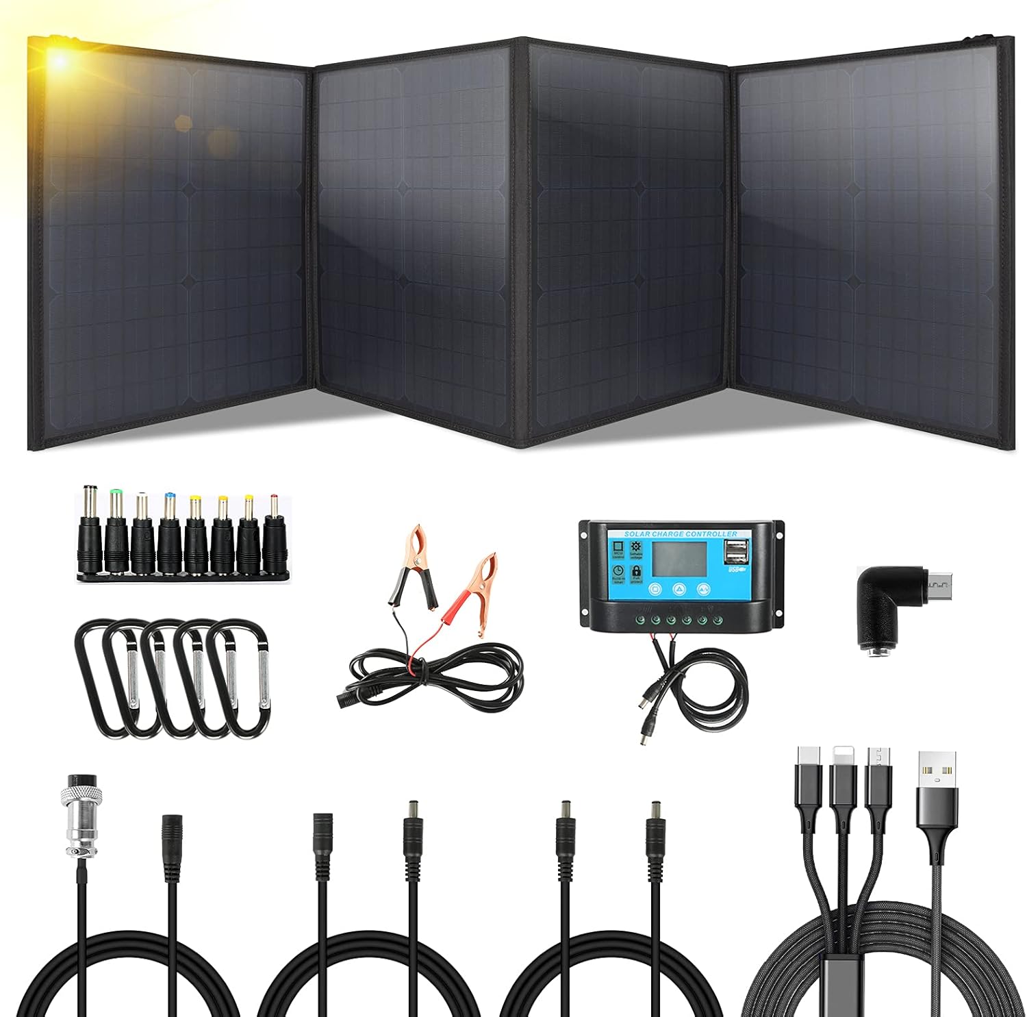 Aoasur Portable Solar Panel 120W Foldable Solar Panel Charger kit, Portable Folding Generator with 2 USB Ports USB Device for RV, Boat, Camper, roof