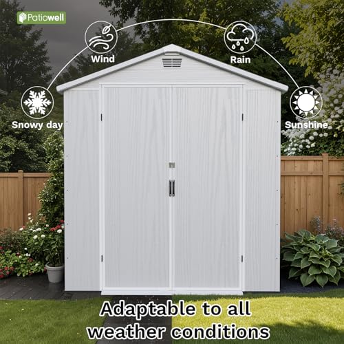 Patiowell 6 x 8 FT Plastic Outdoor Storage Shed with Floor, Resin Outside Tool Shed with Two Windows and Lockable Easy to Install, Door for Garden