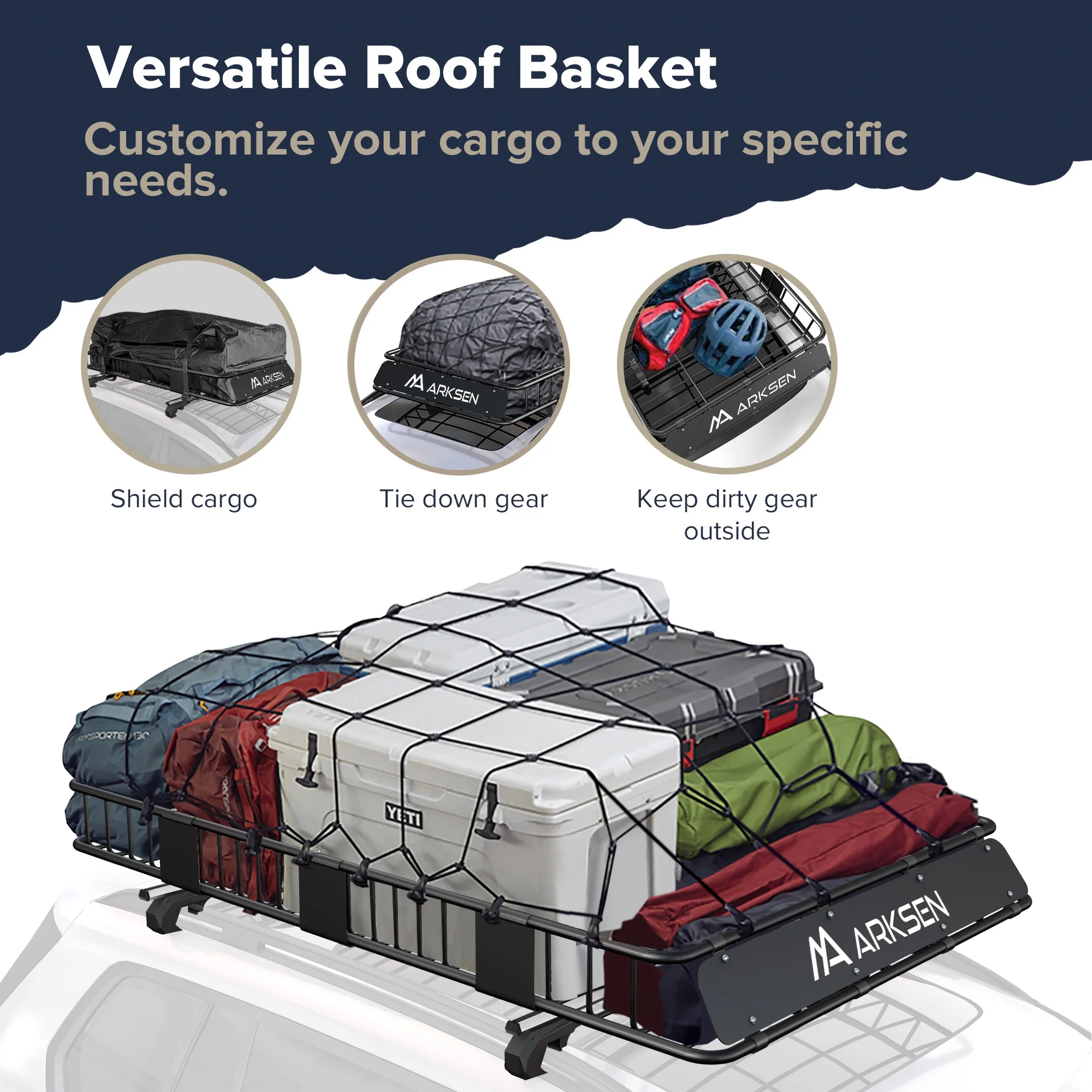 ARKSEN 84" x 50" x 6" Perfect-Wide Roof Rack Cargo Basket - 150 lb. Capacity Full-size SUV Heavy Duty Roof Top Luggage Carrier, Black
