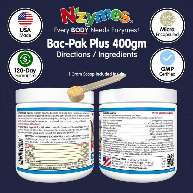 Nzymes Bac-Pak Plus 400gm for Pets - Pet Supplies online store