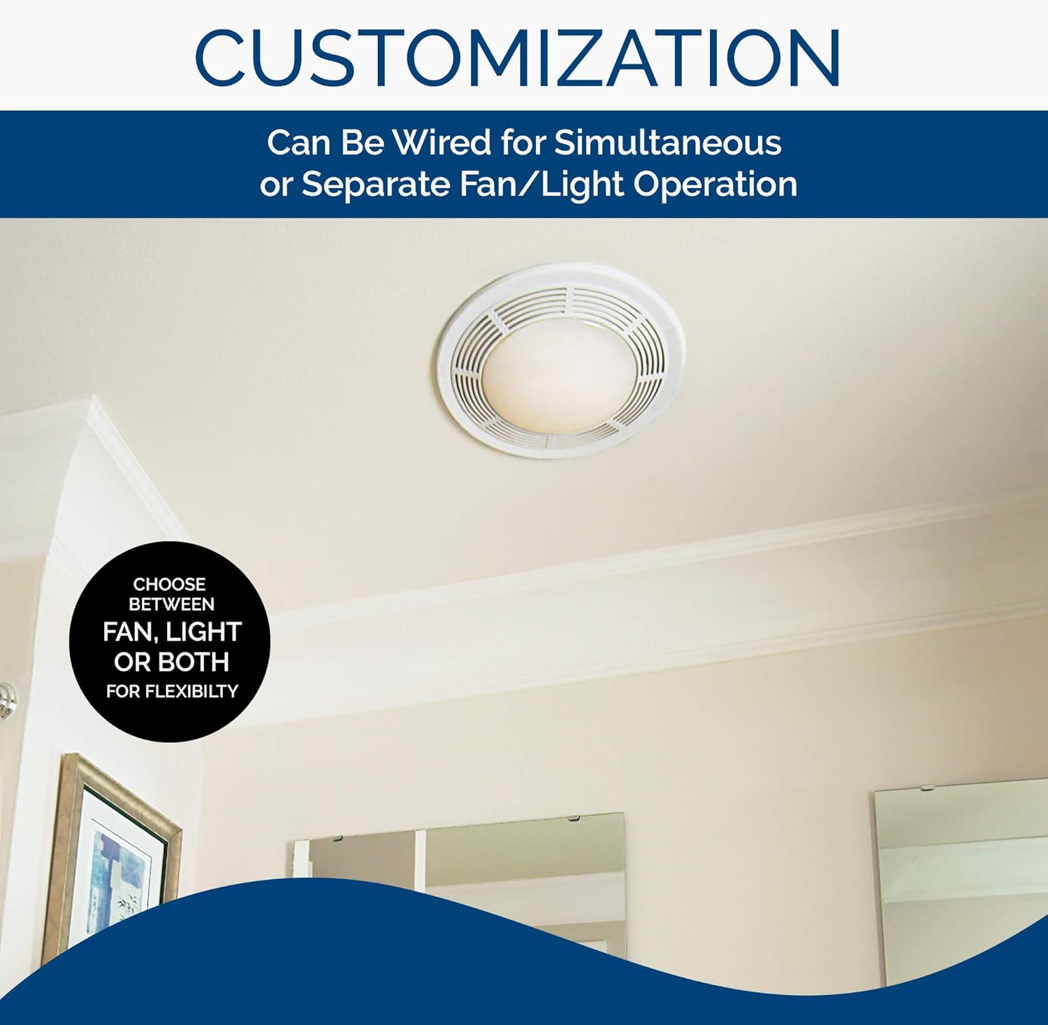 Broan-Nutone 8664RP Exhaust Fan and 100-Watt Incandescent Light with Glass Lens, Bathroom Ceiling Ventilation Fan, 100-Watts, 100 CFM