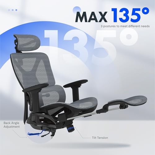 FLEXISPOT ErgoX Premium Ergonomic Office Chair with Footrest- Adjustable 3D Armrests, Dynamic Lumbar Support, Recline & Tilt Function, Mesh Seat