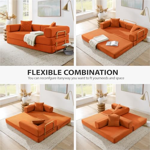 4-in-1 Folding Convertible Sofa Bed, 78 Inch Boneless Couch with Fixed-Shape Frame, Corduroy Loveseat Sleeper with Pull Out Bed