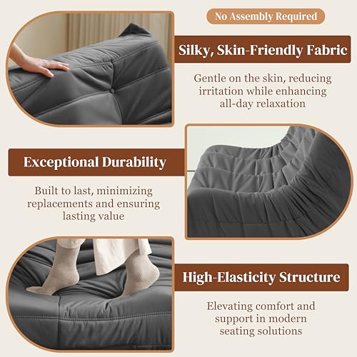 Bean Bag Chair for Adults - Suede & Microfiber Fireside Floor Chair, Comfortable Corner Lounge Sofa for Living Room, Bedroom, Office (3-Seater, Beige)