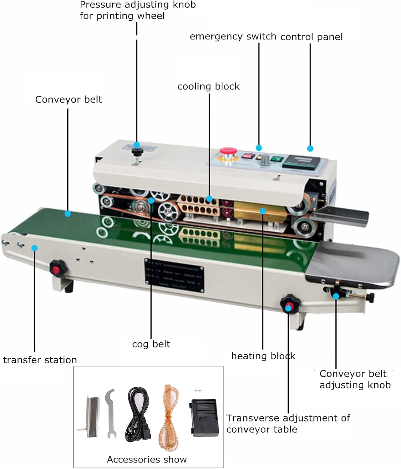TECHTONGDA FR-770 Continuous Sealing Machine Vertical & Horizontal Automatic Band Sealer with Digital Thermostat for Plastic Poly Bag PVC Membrane