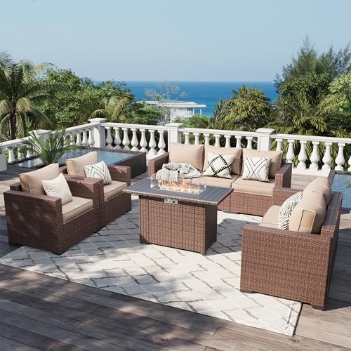 Outdoor Patio Furniture Set, 5 Piece Patio Conversation Sets with Storage Table, Wide Armrest Outside Sectional Sofa with Waterproof Covers for Porch