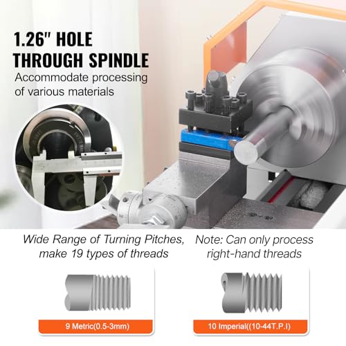 VEVOR Mini Metal Lathe Machine, 7'' x 16'', 800W Precision Benchtop Power Metal Lathe, 150-2500 RPM Continuously Variable Speed