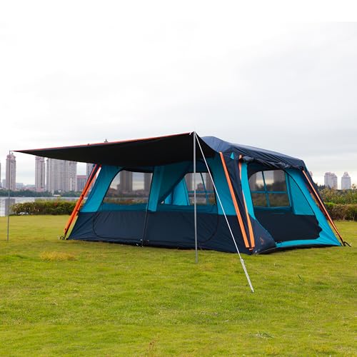 KTT Extra Large Tent 10-12-14 Person(B),Family Cabin Tents,2 Rooms,3 Doors and 3 Windows with Mesh,Straight Wall,Waterproof,Double Layer
