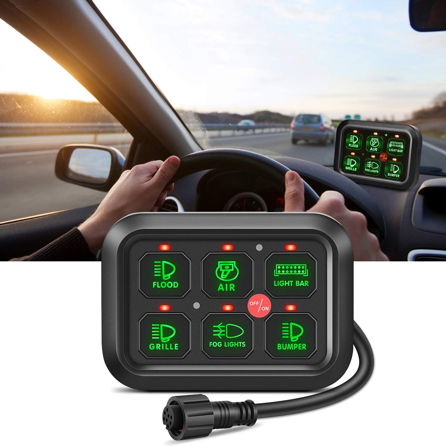 Nilight 6 Gang Switch Panel Universal Circuit Control Relay System with Fuse Wiring Harness Automatic Dimmable ON-Off LED Switch Pod for Cars Trucks