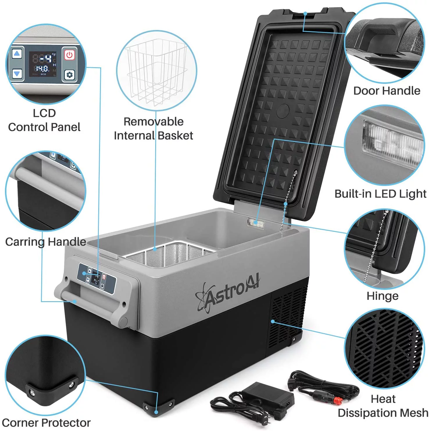 AstroAI Portable Refrigerator Freezer 12 Volt, 37 Quart(35 Liter), Portable,  for Camping, Travel, Fishing Outdoor (-4℉~68℉) — 12/24V DC 100/240V AC