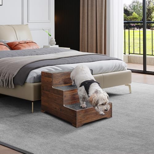 beeNbkks Dog Stairs Furniture, Extra Wide Wooden Pet Steps for Medium Large Dogs and Cats