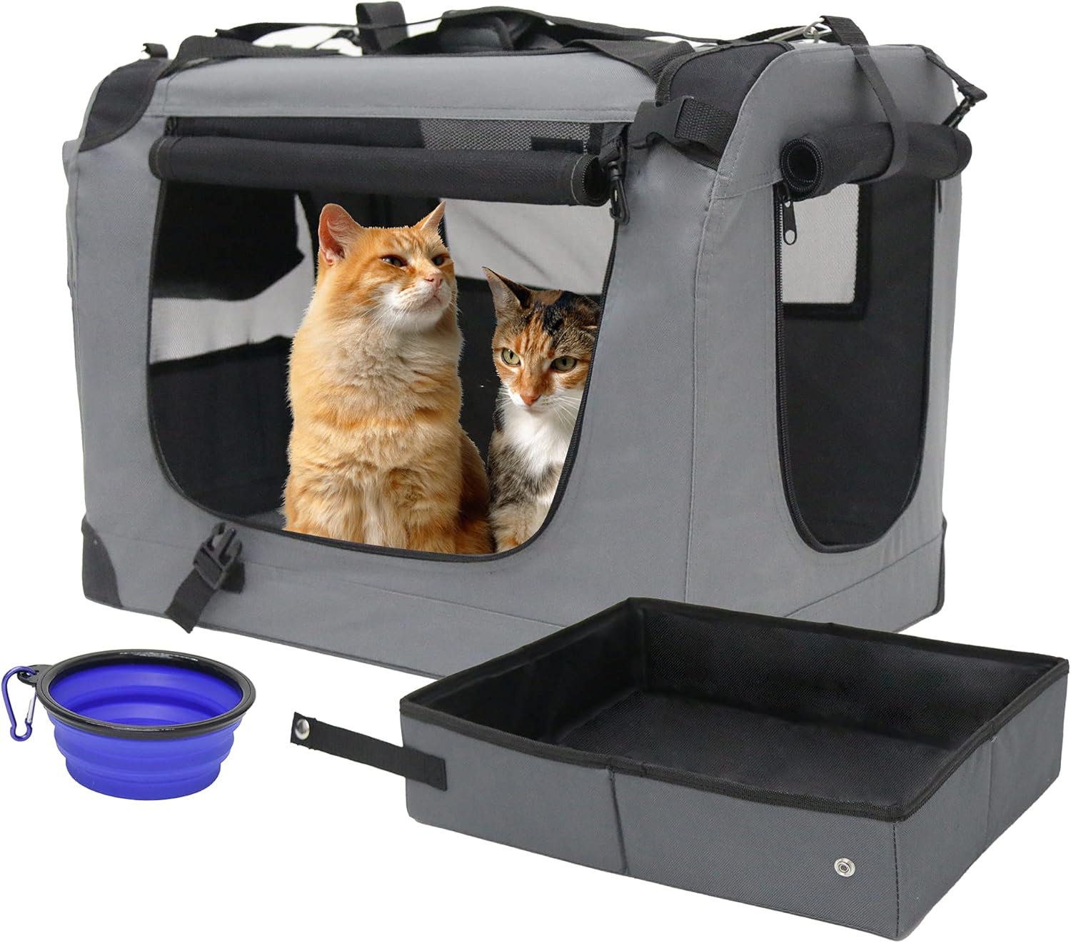 Prutapet Large Cat Carrier 24"x16.5"x16.5" Soft-Sided Portable Pet Crate for Car Traveling with Collapsible Litter Box and Bowl