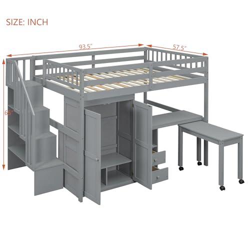 Harper & Bright Designs Twin Size Loft Bed with Stairs and Bookshelf, Wood Twin Storage Bed with Desk & Wardrobe
