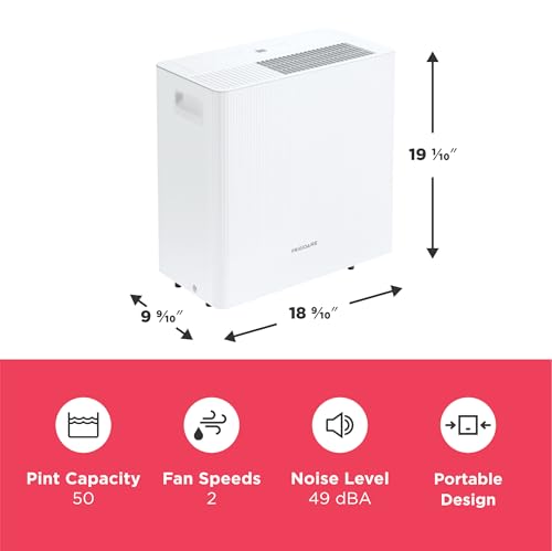 Frigidaire 50-Pint Portable Dehumidifier with Wi-Fi and Energy Star Certification for Medium/Large Rooms & Basements, Custom Humidity Control