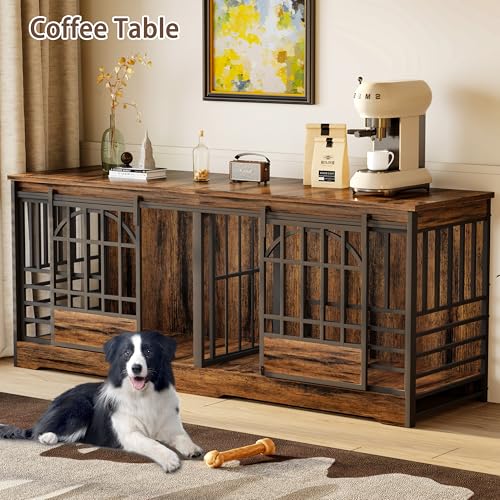 78 Inch Double Dog Crate Furniture, Extra Large Dog Kennel Indoor with Divider, Heavy Duty Dog Cage for 2 Dogs