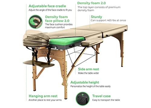 Luxton Home Premium Foam Massage Table Portable Foldable Massage Bed Height Adjustable