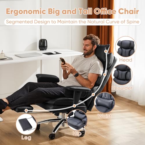 Sweetcrispy Executive Home Office Desk Chair Ergonomic Big Tall High Back with Footrest & Lumbar Support