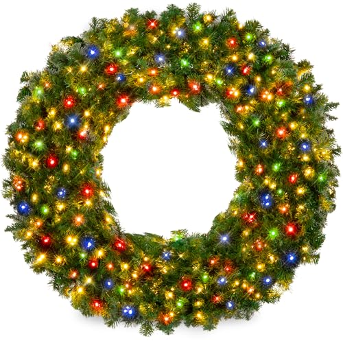 Best Choice Products 60in Large Artificial Pre-Lit Fir Christmas Wreath Holiday Accent Decoration w/ 300 LED Lights, 930 PVC Tips