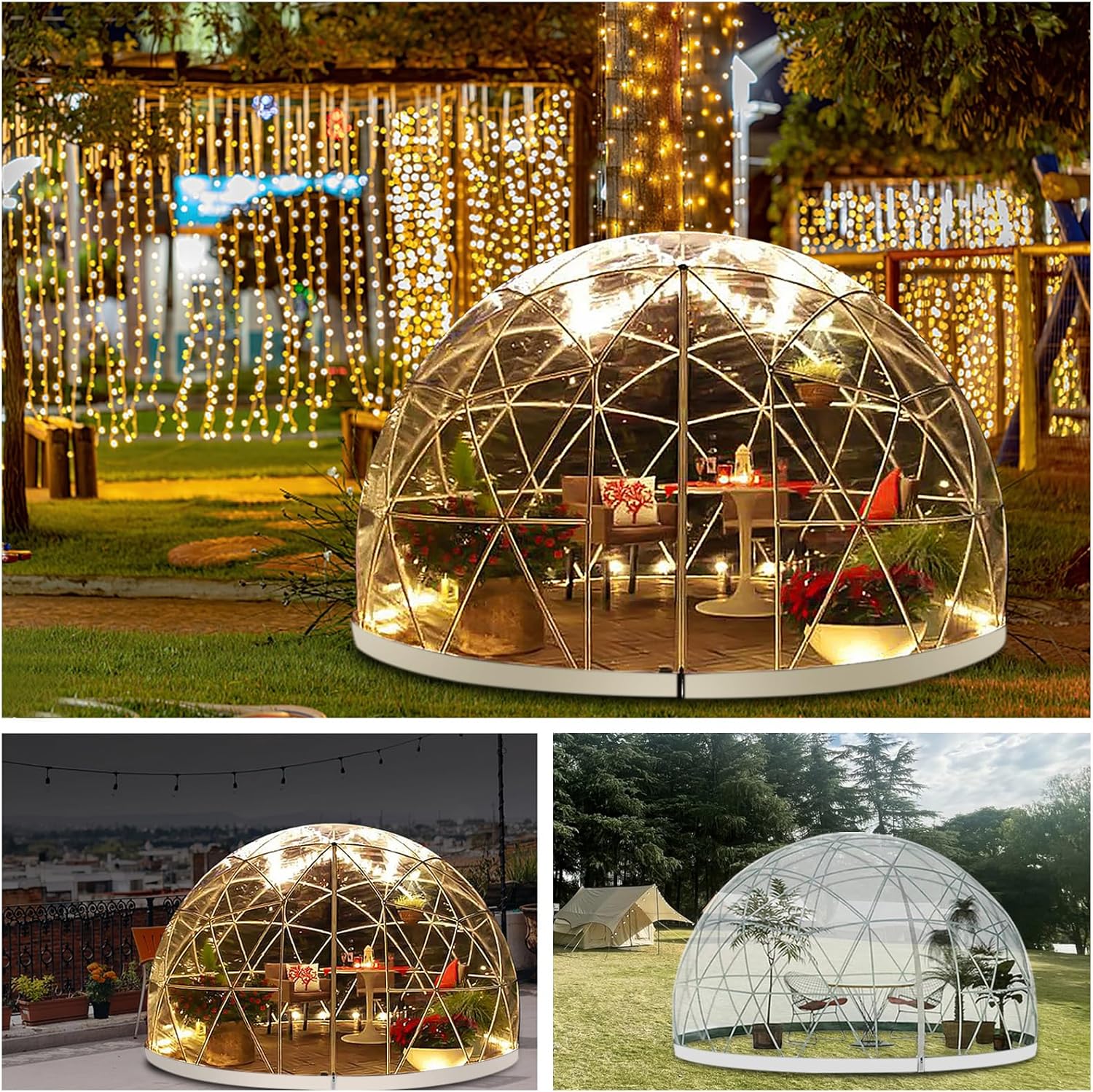 12FT Bubble Tent Dome, Outdoor Geodesic Dome Tent for 4-8 Person, Upgraded Garden Igloo with Triangular Transparent Window