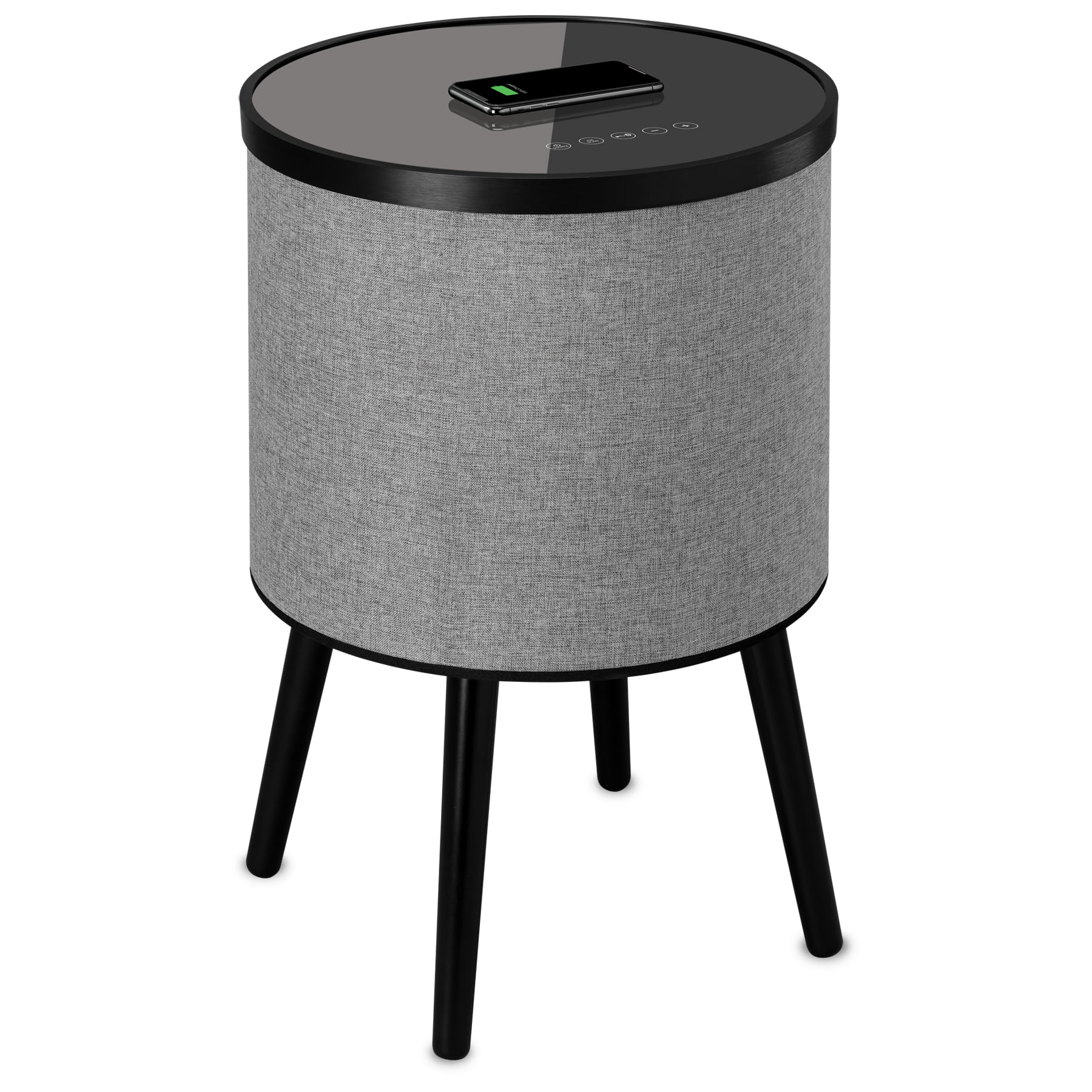 DecorTech Round Bluetooth Speaker End Table with Wireless Charging, Gray