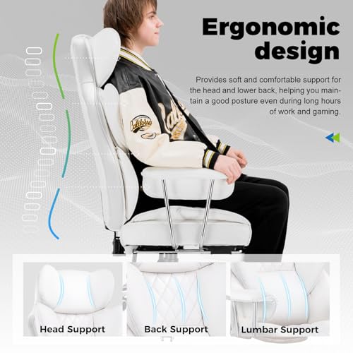 COMHOMA Big and Tall Office Chair, High Back Leather Gaming Chair with Footrest