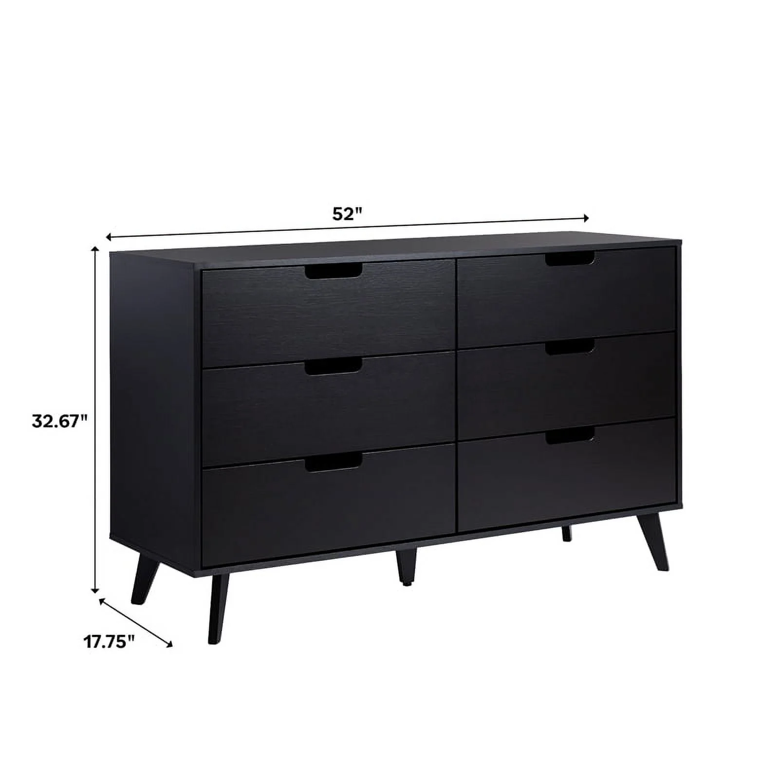 Pemberly Row Simple Wood 6 Drawer Dresser with Cut Out Handles - Black