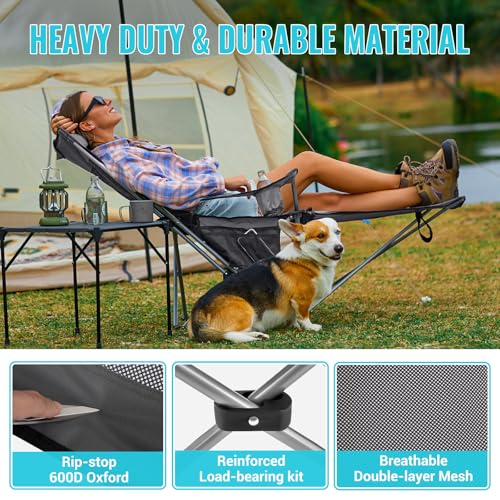#WEJOY 2-in-1 Reclining Camping Chair with Footrest for Adults Folding Lounge Chair with Adjustable Backrest Lightweight Camping Chairs Heavy Duty