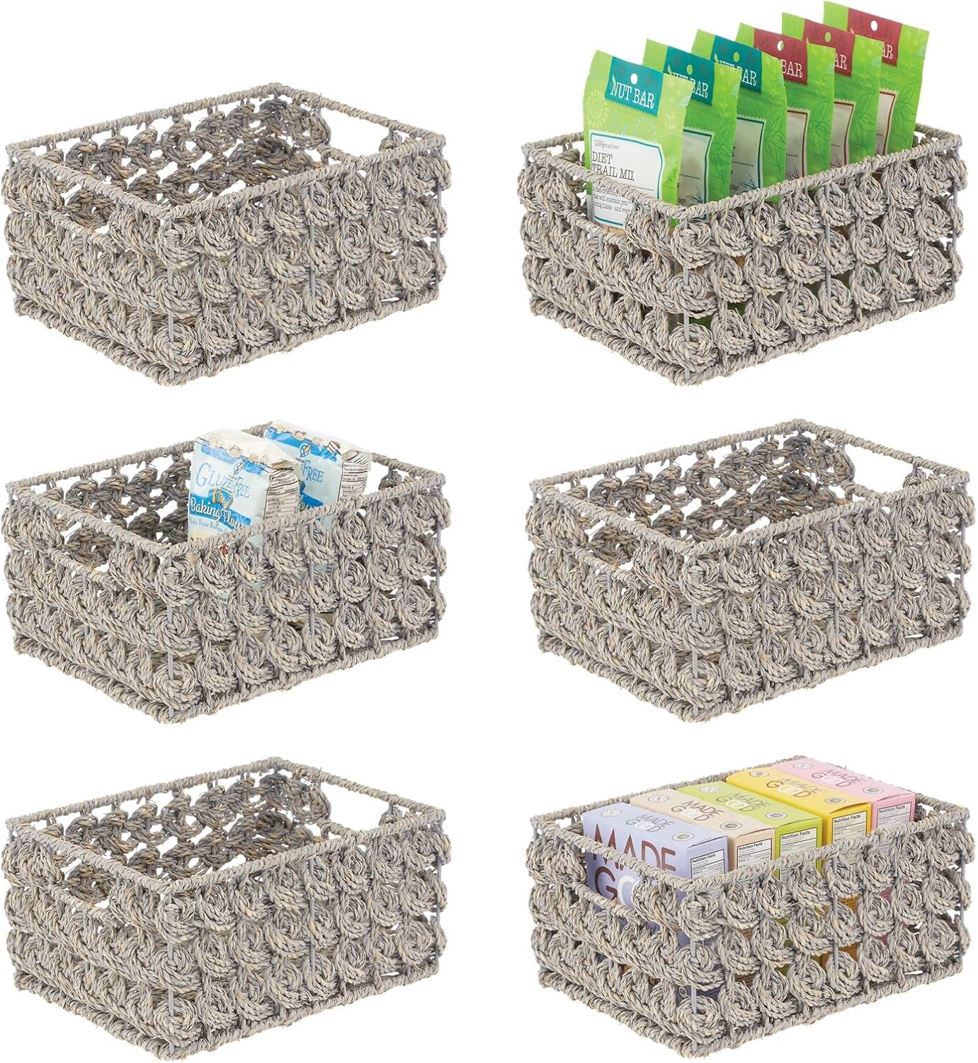 mDesign Woven Seagrass Kitchen Cabinet Pantry Storage Organizer Basket Bin with Handles - Store Fruit, Snacks, Cereal, Oil and Vinegar