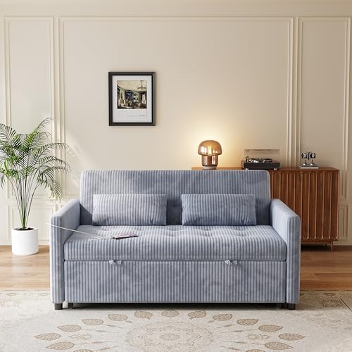 Sofa Bed, Loveseat 3-in-1 Sleeper Sofa with Pull Out Bed, Pockets and USB