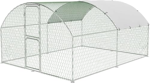 Heavy Duty Walk-in Chicken Coop, Large Metal Poultry Cage with Waterproof UV Cover & Round Top Design