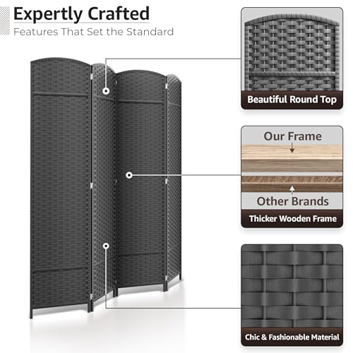 Sorbus 8-Panel Black Room Divider with Double Hinged Panels, 6 ft Tall Folding Privacy Screen