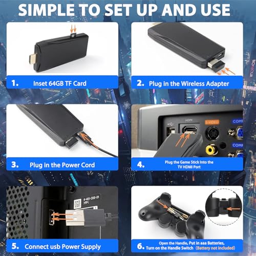 Wireless Retro Game Console Stick, Nostalgia Gaming Stick, Plug & Play TV Video Gaming Stick with 20000+ Games Built-in, 18 Retro Emulators 64G