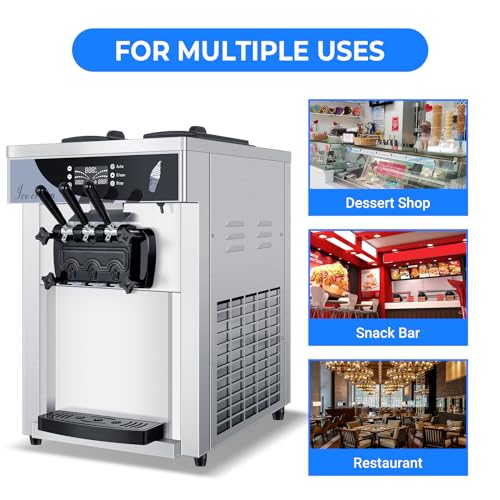 Commercial Ice Cream Maker, 1800W 3 Flavors Soft Serve Ice Cream Machine