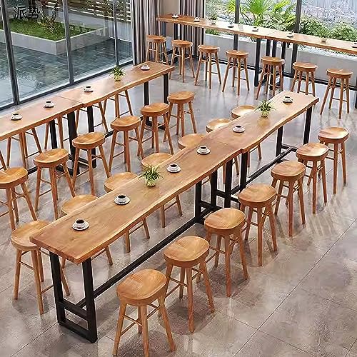 Solid Wood Bar Table,Long Narrow Dining Table Kitchen Table,Live Edge Bar Height Table Pub Tables with Footrest