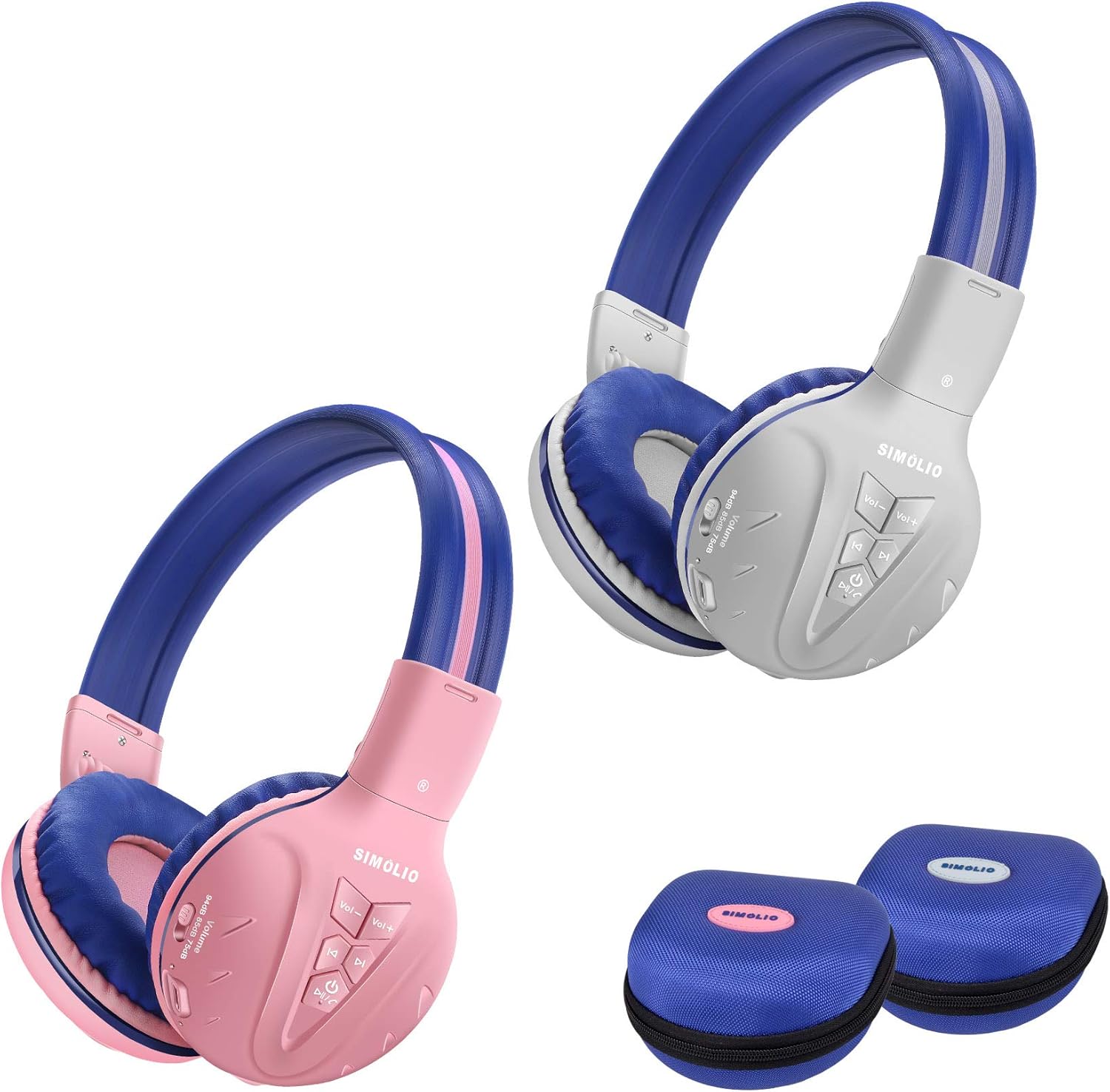 2 Pack of SIMOLIO Wireless Bluetooth Kids Headphone with Hard Case,Wireless Kids Safe Headphone Volume Limited, Wireless Headphones for Girls,Boys