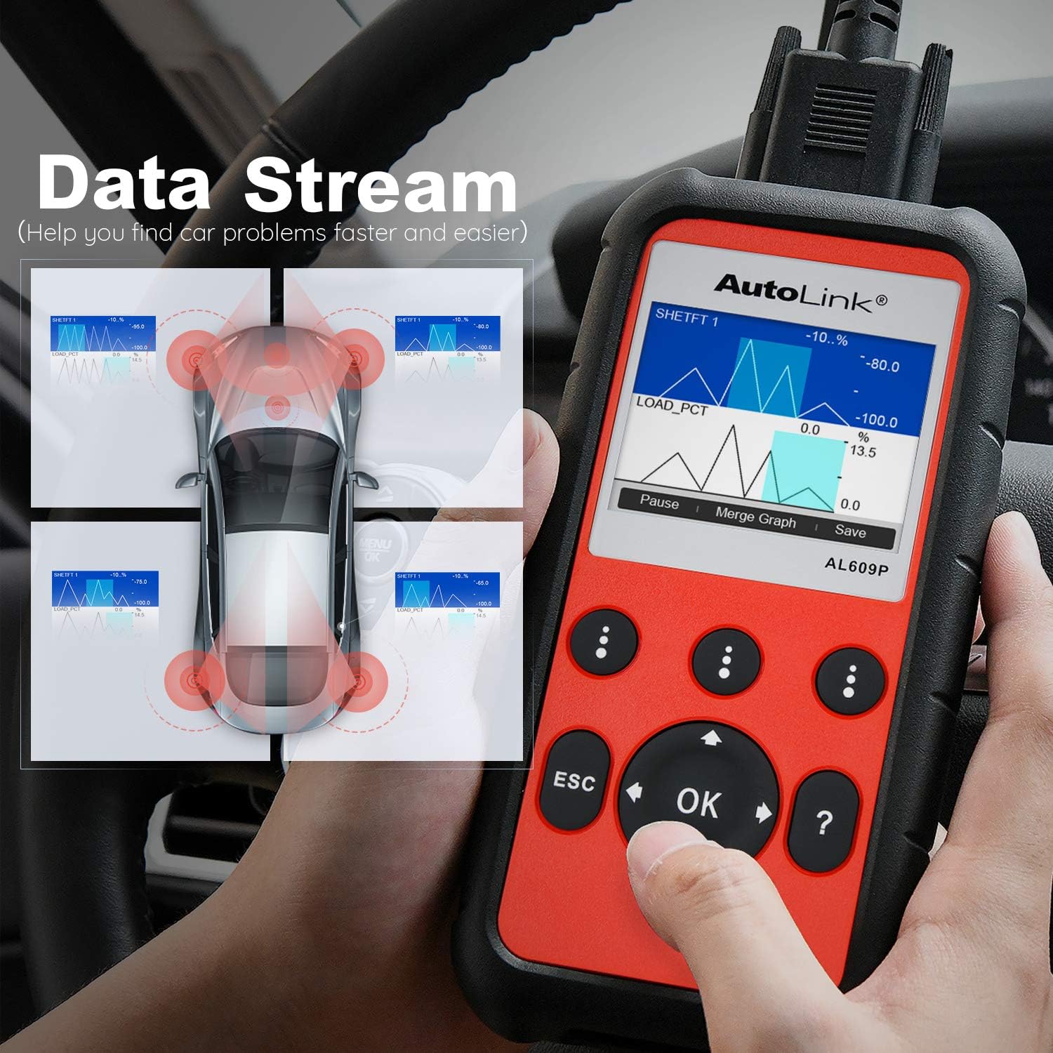 Autel AutoLink AL609P OBD2 Scanner, ABS, SRS 2 Systems Diagnostic scan Tool, Turn Off ABS, Airbag Warning Lights, Ready Test, with AutoVIN