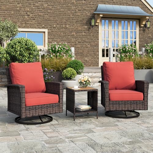 HERA'S HOUSE High Back Patio Furniture Set with Swivel Chairs, Outdoor Wicker Conversation Sets with 5.5" Comfy Cushions, 4 Piece Outside Sofa Sets