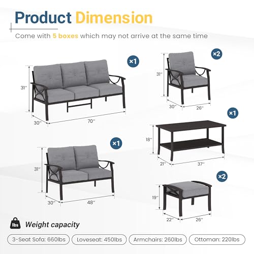 Wisteria Lane 5-Piece Outdoor Patio Furniture Set, Outdoor Metal Sectional Furniture with Cushions