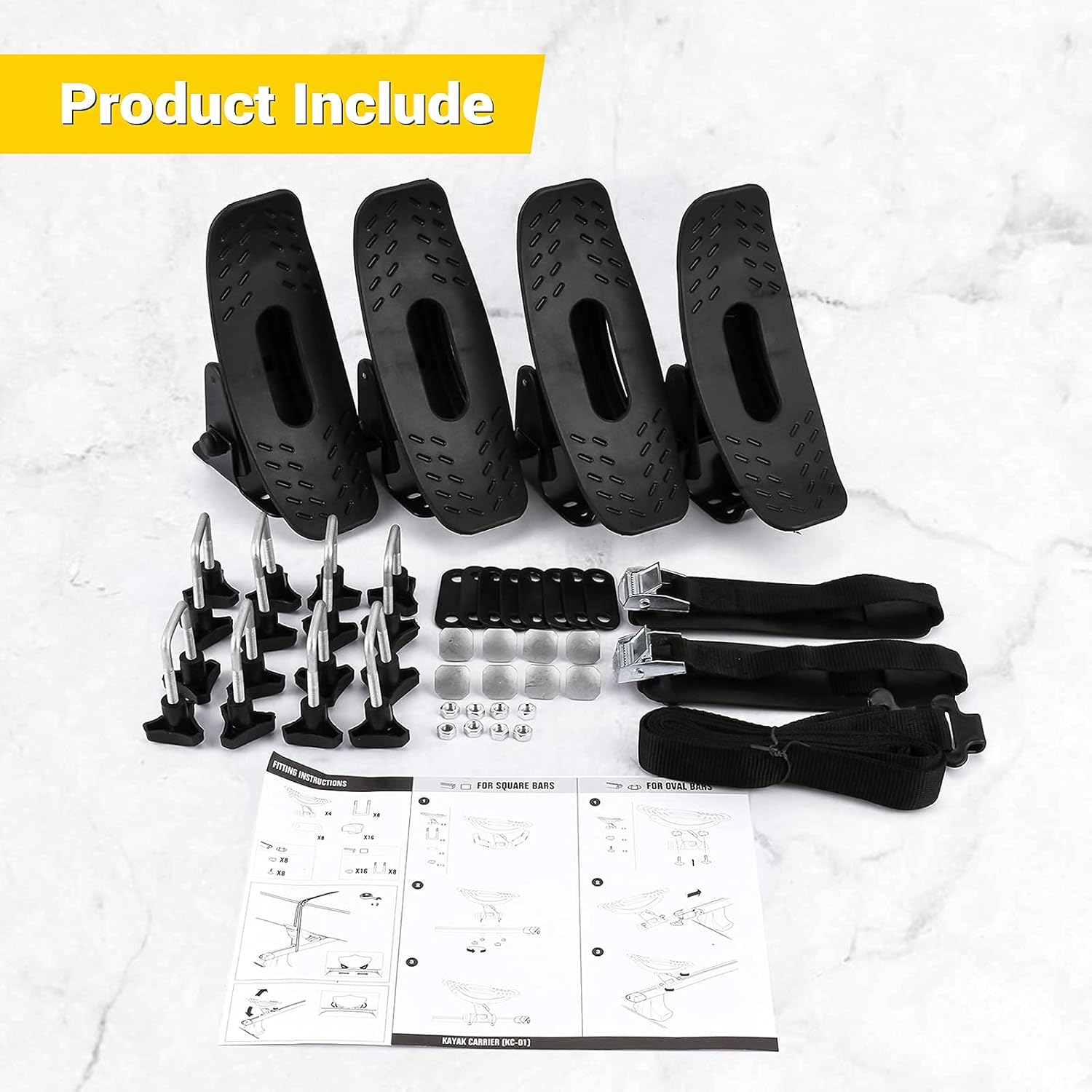 AUXMART Kayak Roof Racks Universal Saddles Kayak Carrier Mount Roof Top Mounted on Roof Racks for Canoe Boat Paddle Board Surfboard Car SUV Crossbar