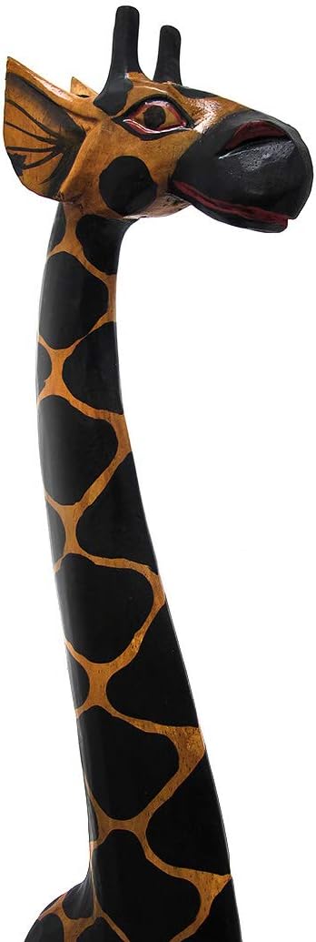 39 Inch Tall Hand-Carved Wooden Giraffe Statue Decor