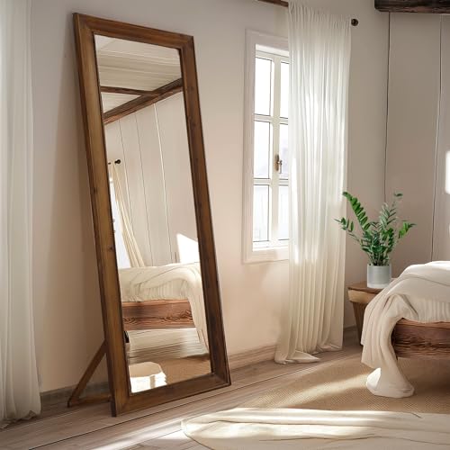 MELOMOIR Rustic Farmhouse Full Length Mirror, 64"x21" Wood Frame Floor Mirror, Free Standing Mirror Leaning Hanging Mirror