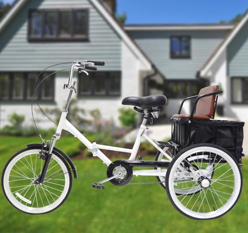 Adult Tricycle 7 Speed,Tricycle Adult Folding Bicycle 3 Wheel Bike Adult, 20in Wheels Cruiser Bikes with Multifunctional Cargo Basket for Seniors