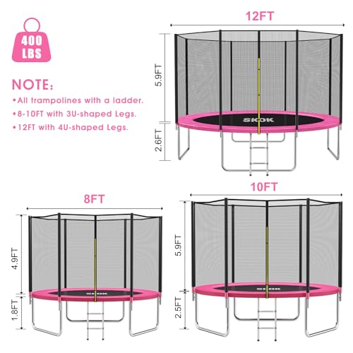 SKOK Trampoline 8FT 10FT 12FT 14FT 15FT Trampolines with Enclosure Net