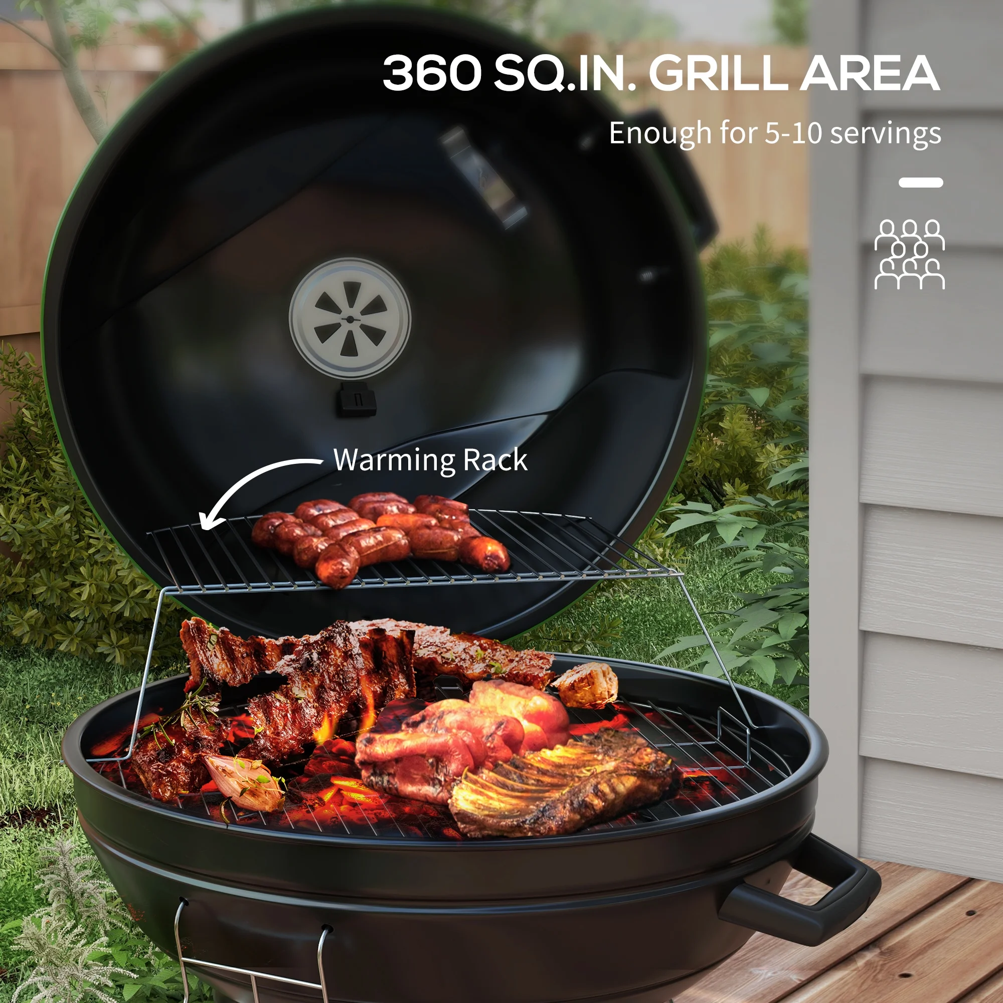 Outsunny 21 Kettle Charcoal BBQ Grill with Wheels, Barbecue, Green