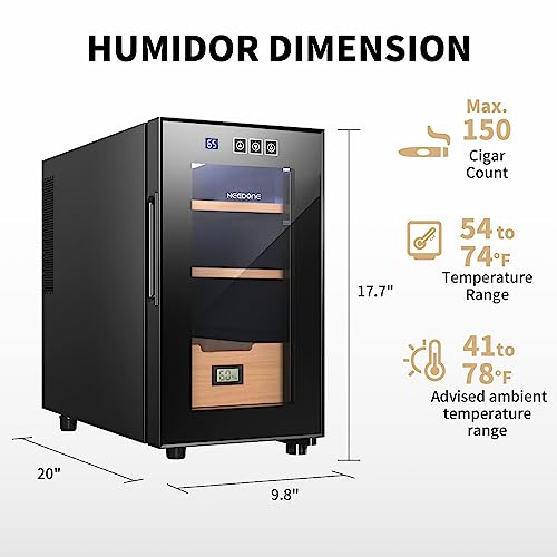 NEEDONE Electronic 23L Cooler Humidor,150 Counts Capacity, with Spanish Cedar Wood Shelves Upgraded Version with Digital Hygrometer Displays