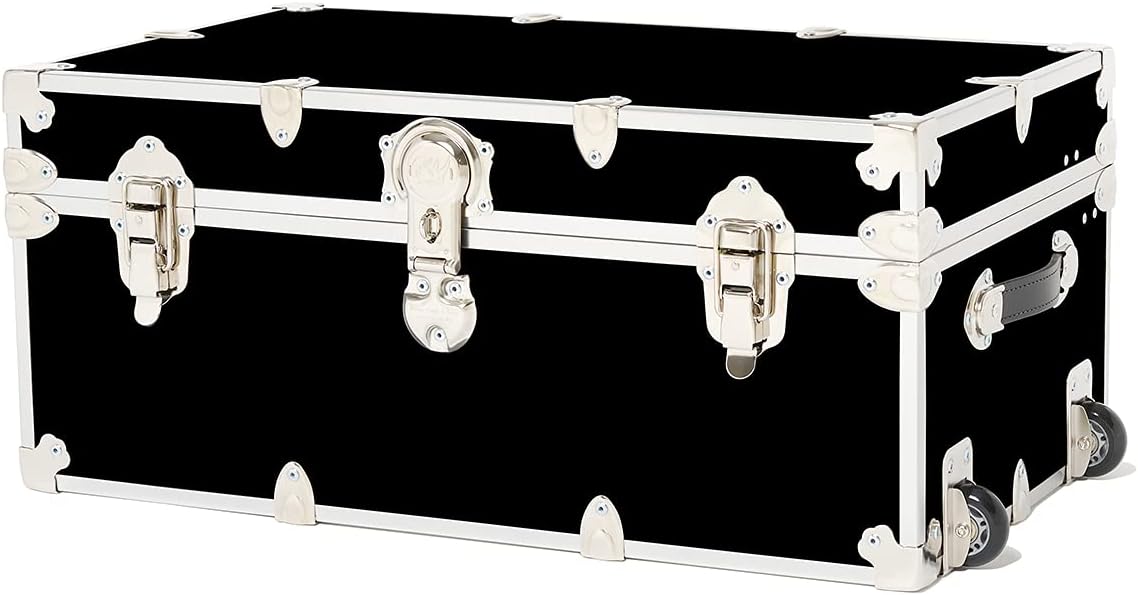 Rhino Trunk & Case Large Armor Roller Trunk with Mounted Wheels, Summer Camp, College, Storage 32"x18"x14" (Black)