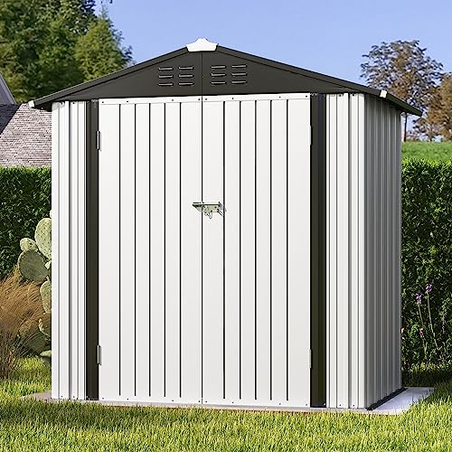 Patiowell 5x3 FT Outdoor Storage Shed, Tool Shed with Sloping Roof and Lockable Door, Metal Shed for Backyard Garden Patio Lawn, Brown