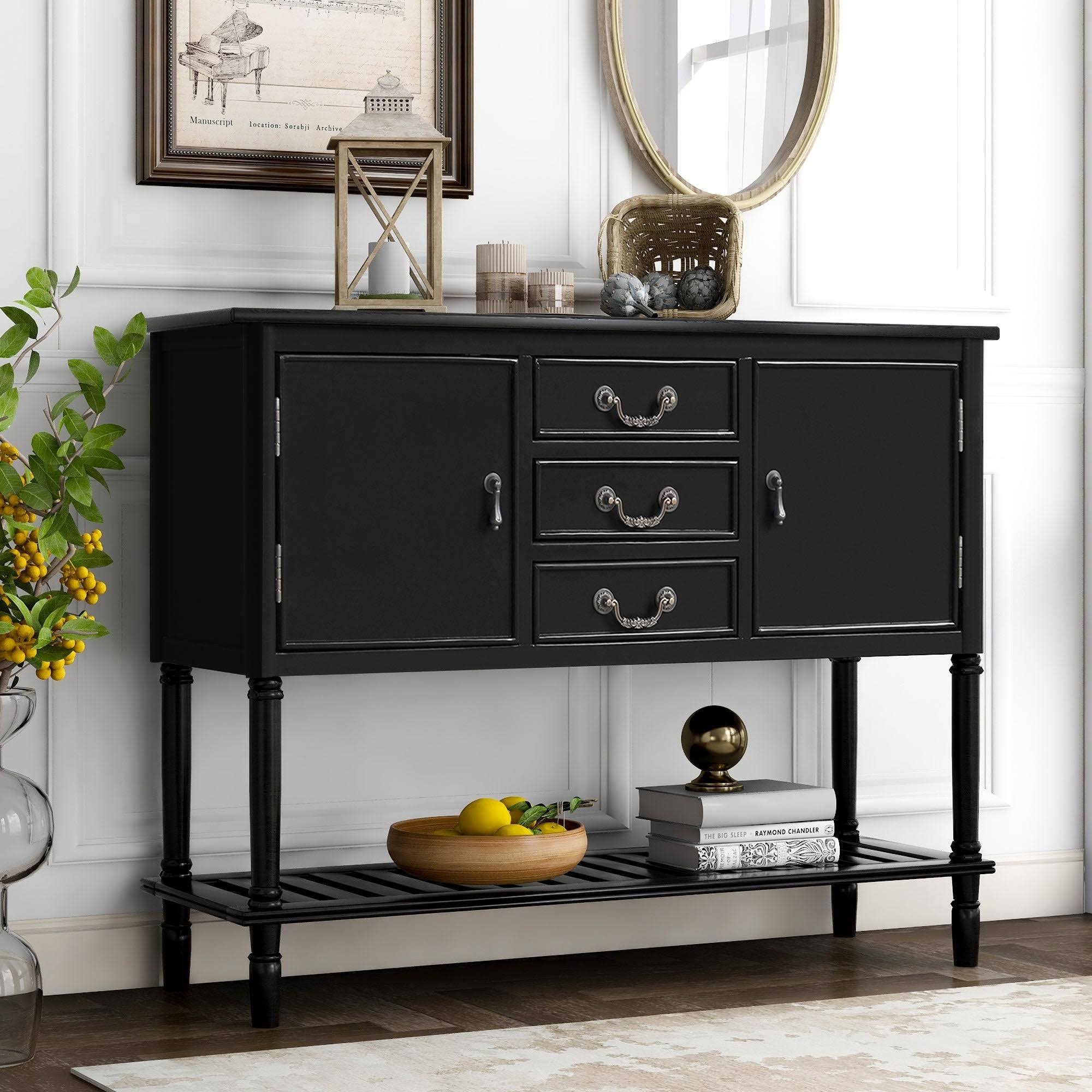 TiramisuBest Black 45-Inch Modern Solid Wood Console Table