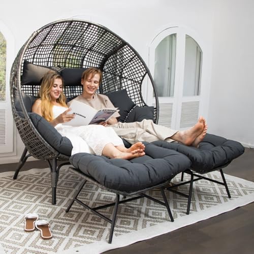 NICESOUL® Double Egg Chair Indoor Outdoor Stationary Oversized Thicken Padded Cushions, 2 Person Egg Loveseat Chair