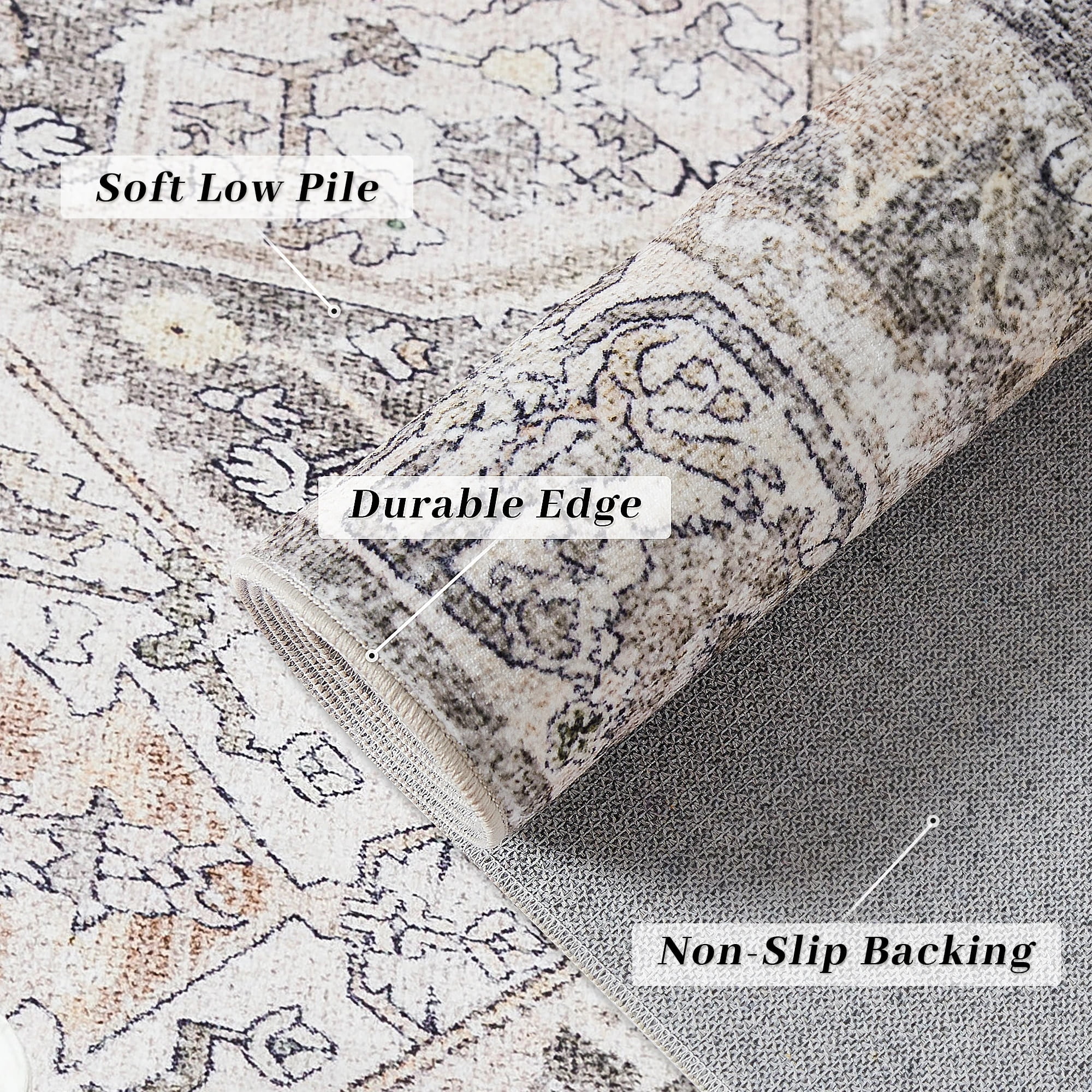 PureCozy 5' x 7' Washable Brown Area Rugs for Living Room Bedroom Dining Room Office Farmhouse Retro Traditional Vintage Rugs Non-slip